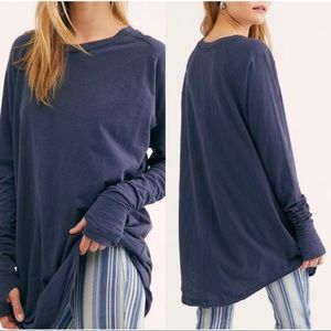 Free People We The Free Arden Long Sleeve T-Shirt in Navy with Thumb Holes